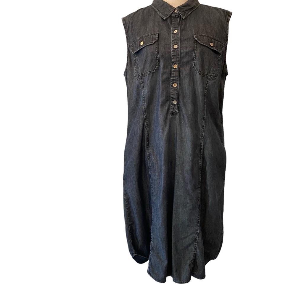 Jones New York Jeans M dark wash denim pop over sleeveless collared midi dress